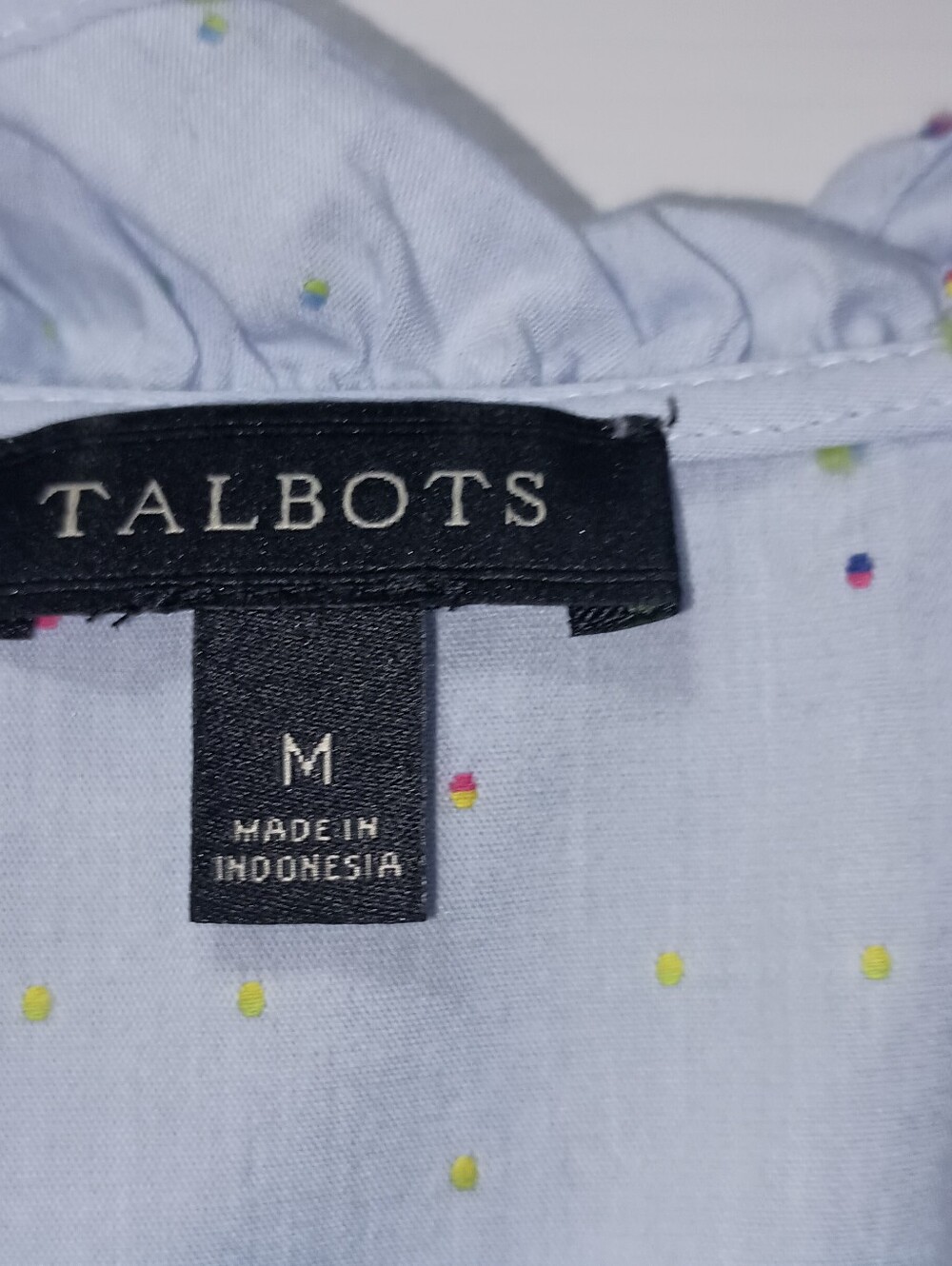 Talbots Sleeveless Ruffled Colorful Swiss Dots Cotton Blouse Medium - Picture 5 of 9